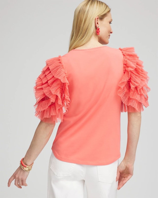 Pleated Tulle-Sleeve Top - image 3